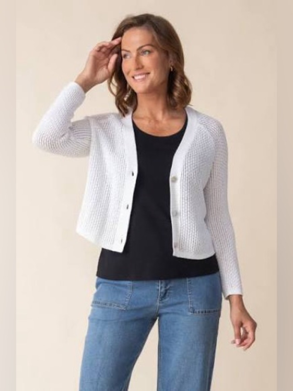 NWOT HABITAT SZ SM WHITE Crochet Cardigan H84017